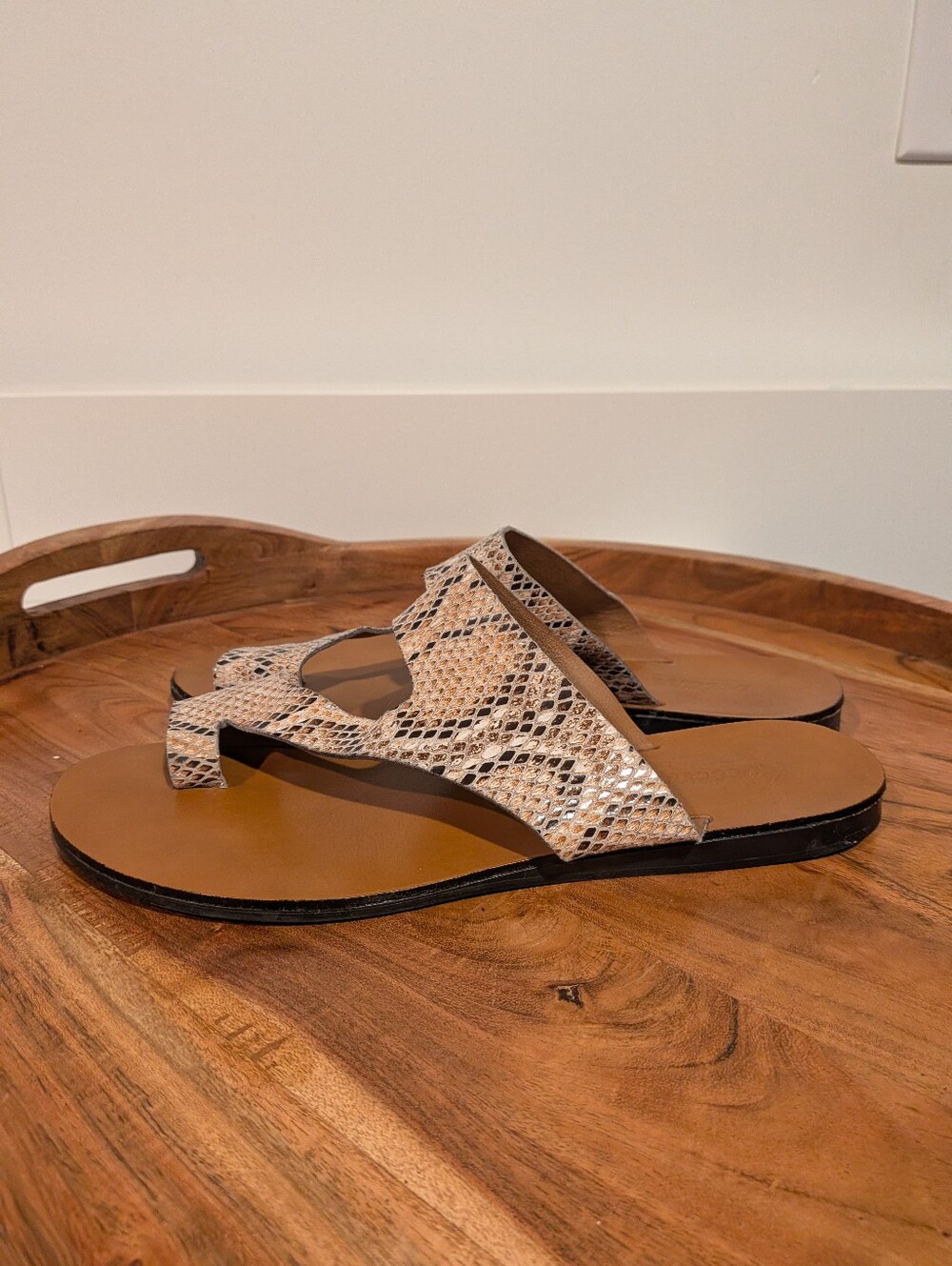 L'INTERVALLE Snake Print Genuine Leather Flat Toe-Loop Slide Sandals 40